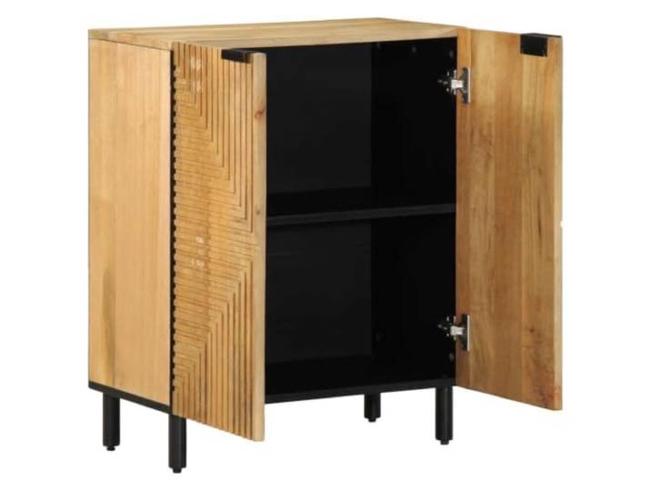KUPTYERFG Sideboard Braun 60x33x75 cm Massivholz Mango Beistellschrank Kompakter Kommodenschrank für Flur und Schlafzimmer mit CNC-Verzierung auf Fronten sowie robuster Abstellfläche.