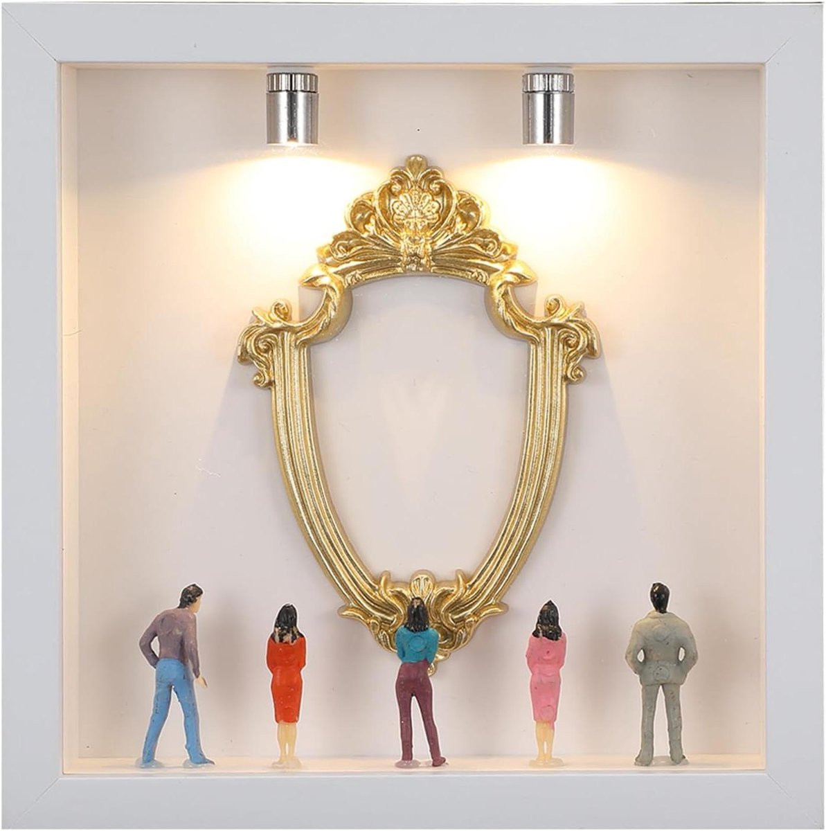 Doe-het-zelf Museum Vitrine Schaduwdoos Fotolijst Wit met Gouden Mini-lijstjes