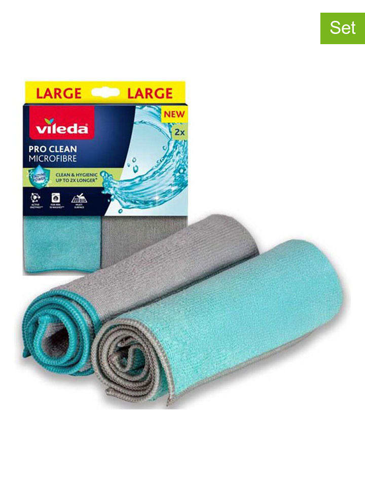 Vileda 3er-Set: Mikrofaser-Tücher "Pro Clean" in Türkis/ Grau - 3x 2 Stück - onesize
