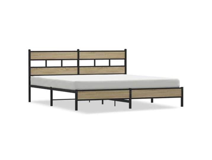 PUGYNBK Metall-Bettgestell Sonoma Eiche 183 x 213 cm Kopfteil inklusive, Stauraum unter der Aufbewahrung, Metallleisten aus robustem Stahl