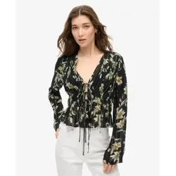 Superdry für Damen. W6011969A Blumenbluse 70S schwarz (S), Lässig, Viskose, Kurzarm