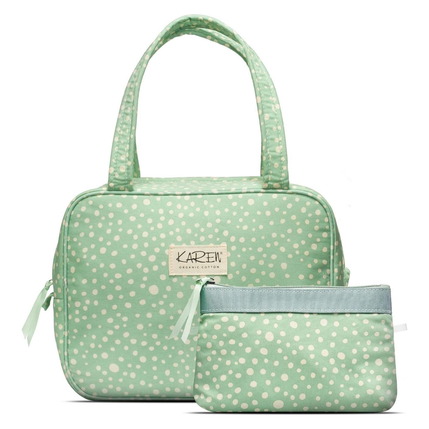 Cimi Karen Denmark - 2 pcs Cosmetic bag with handle Green/white print (10070-141)
