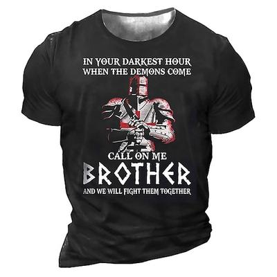 Herren Grafik T-Shirt mit Bruderschaft 'Ruf mich an Bruder' Kreuzritter-Ritter Loyalität Unterstützungsdesign