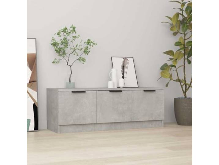 HEFZGDB TV-Schrank Betongrau 102x35x36,5 cm Holzwerkstoff mit Stauraum und Staubschutztüren für Multimedia Geräte und Dekoration