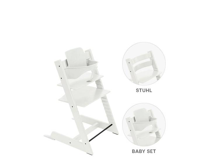 Stokke Hochstuhl-Set Tripp Trapp Bundles, Weiß, Holz, Buche, 83x57x46 cm, Fußstütze verstellbar, Sitzfläche verstellbar, höhenverstellbar, Babymöbel & Kindermöbel, Babyzimmer, Hochstühle