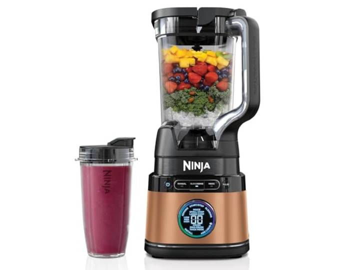 Ninja 2-in-1 Detect Power Mixer Pro & Single Serve 1200W Mixer mit Krug, & Single Serve, Smoothies mixen, Gemüse hacken & Frozen Drinks mixen, Kupfer/Schwarz, TB301EUCP