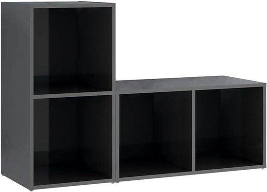 Set van 2 moderne tv-meubels in hoogglans grijs met bewerkt hout