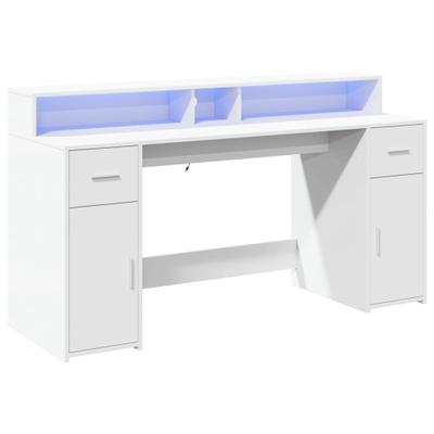 Helloshop26 - Schreibtisch Tisch Arbeitsplatz Computertisch Arbeitsmöbel mit LED-Beleuchtung 160 x 55 x 91 cm weißes Holzwerkstoff 02_0023408
