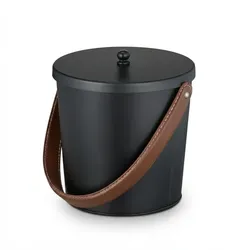 Relaxdays Ascheeimer mit Deckel, 4,5 Liter, Aschetonne mit Lederhenkel, für Kohle & Asche, Kamin, Ofen, schwarz/braun