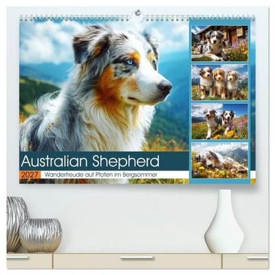 Australian Shepherd. Wanderfreude auf Pfoten im Bergsommer (hochwertiger Premium Wandkalender 2027 DIN A2 quer), Kunstdruck in Hochglanz