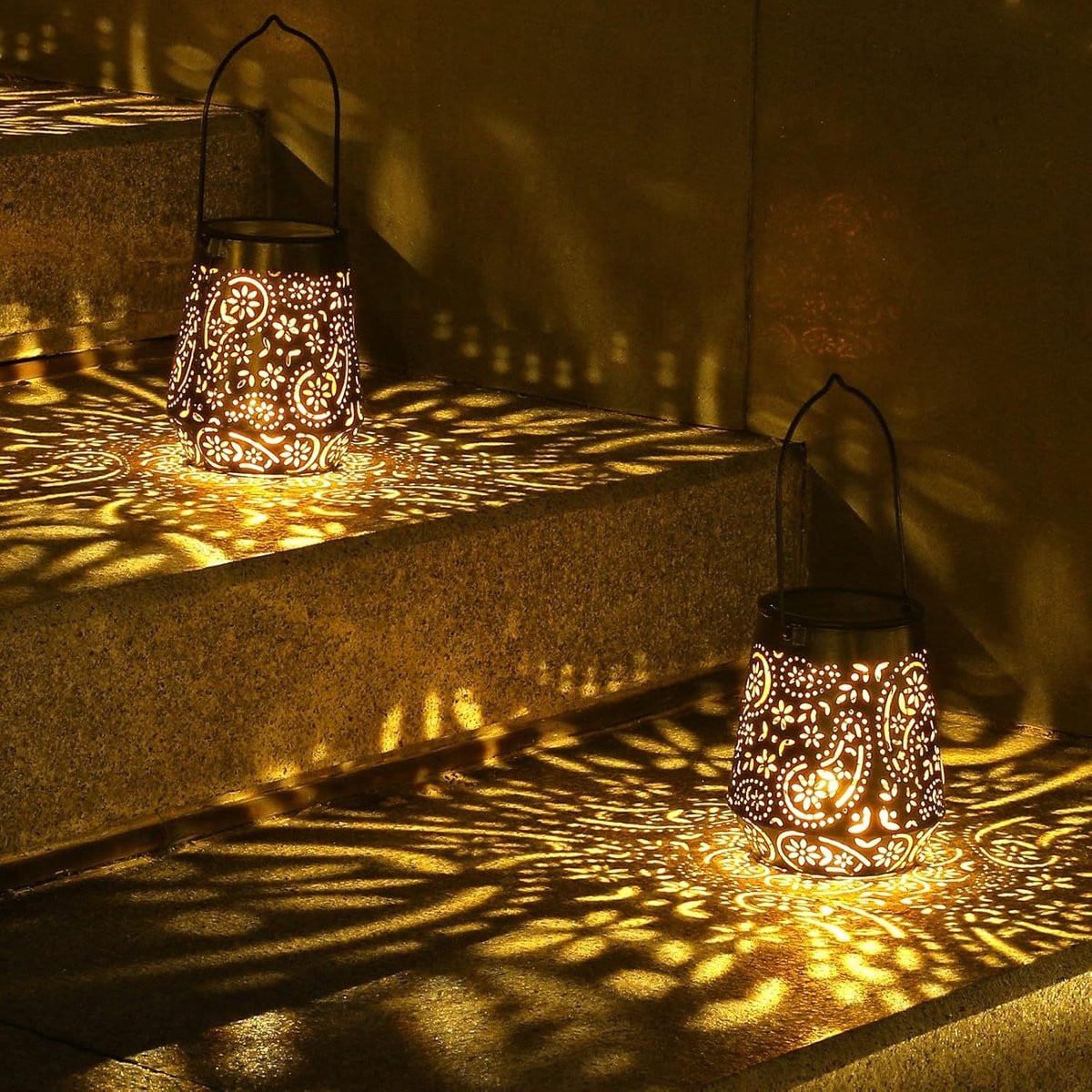 Set van 2 Hangende Solar Lantaarns voor Buitenverlichting, Waterdicht Tuin LED Decoratie