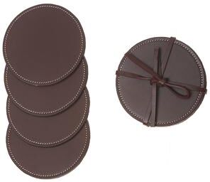 IH Casa Decor 4PC Round Genuine Leather Coasters Cherry