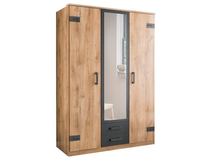 möbel-direkt.de Drehtürenschrank Cork in Plankeneiche mit Grafit (komplett, 1-St., Kleiderschrank) Made in Germany