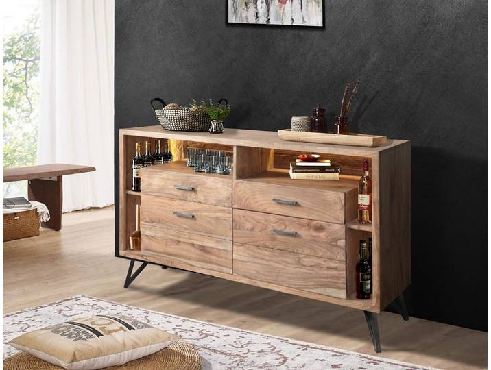Sideboard inkl.Beleuchtung 145x94cm 'Hunter' Akazie massiv