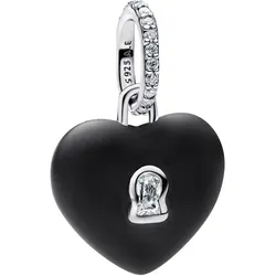 Pandora 794424C02 Silber Charm-Anhänger Mattschwarzes Keramik Herz-Schloss