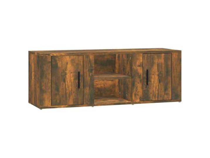 KUPTYERFG TV-Schrank 100x31,5x35 cm Lowboard Räuchereiche Kompakter TV-Tisch mit 4 Fächern und Türen für Ihr Wohnzimmer. Bietet geschützten Stauraum für Receiver und Zeitschriften.