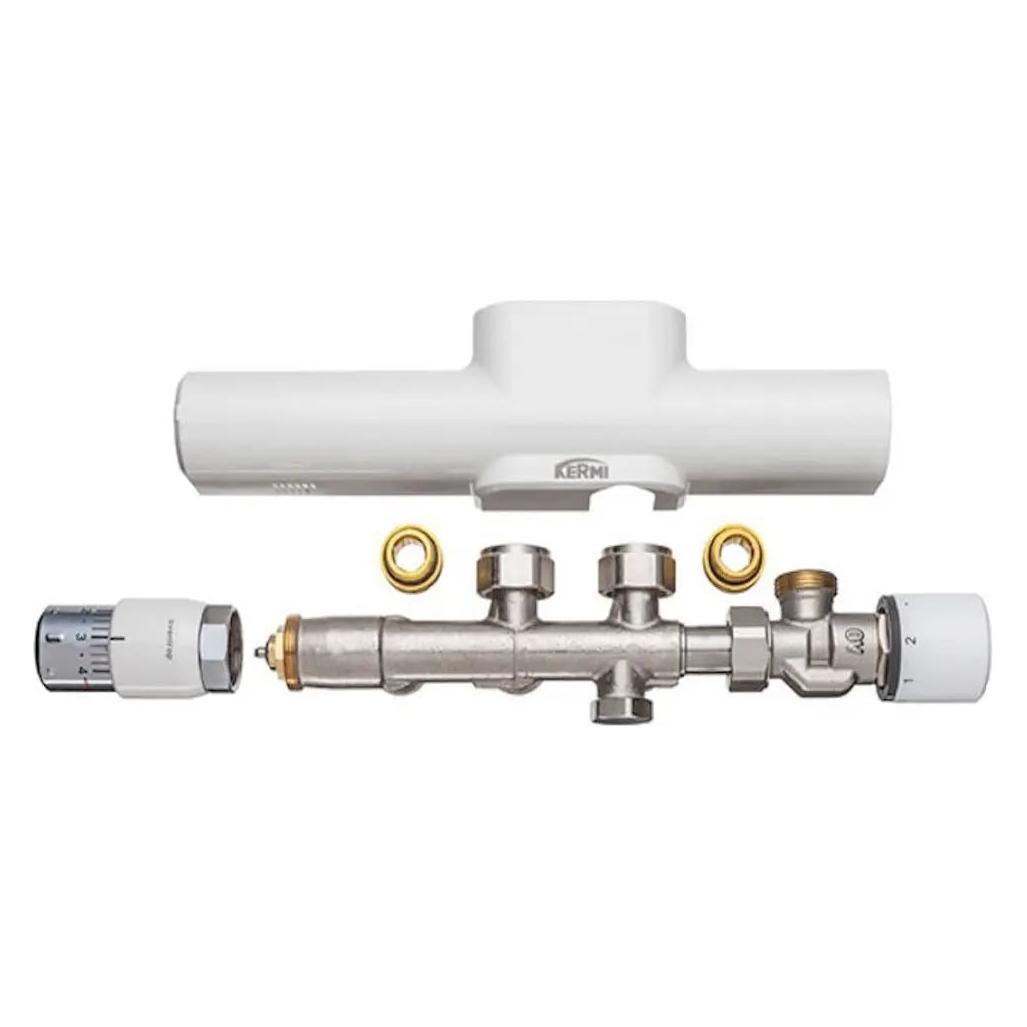 Kermi Raumklima x-link plus Anschlussgarnitur für Fussbodenheizung, Blende weiss, Zweirohrsytem (ZV01680001)