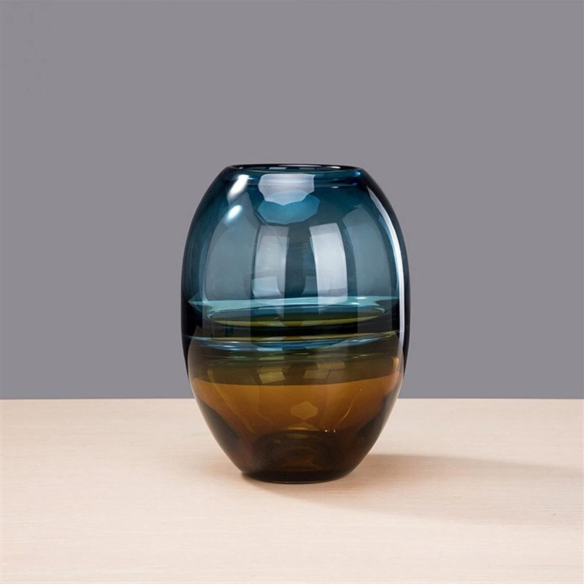 Glazen Decoratie Vaas met Verdikte Bodem in Blauw Amber