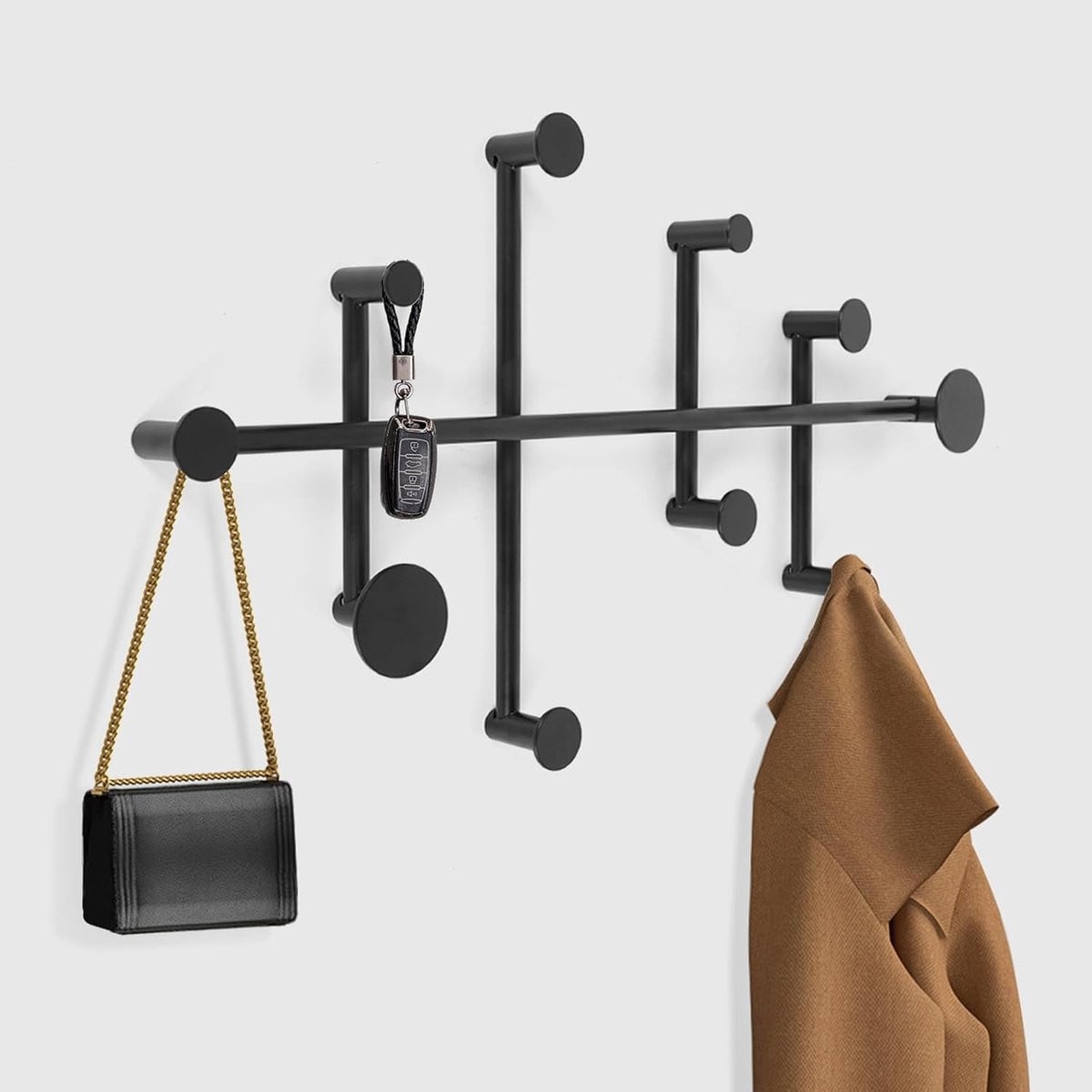 Minimalistische Wandgarderobe, Moderne Metalen Kapstok voor Jassen in Zwart