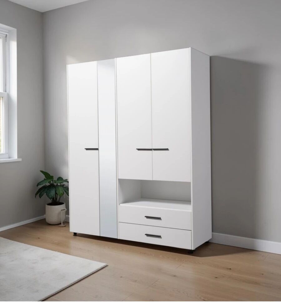 BellaHome ARMADIO 4ANTE BATTENTI C/SPECCHIO MOD.LISBONA BCO