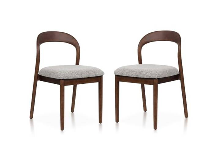 Kosmi 2 Stühle Elena aus Gummibaumholz und gepolstertem Stoff (Walnut+130) Gummibaumholz, gepolsterte Sitzfläche aus Schaumstoff und meliertem Stoff, gebogene Rückenlehne aus Holz