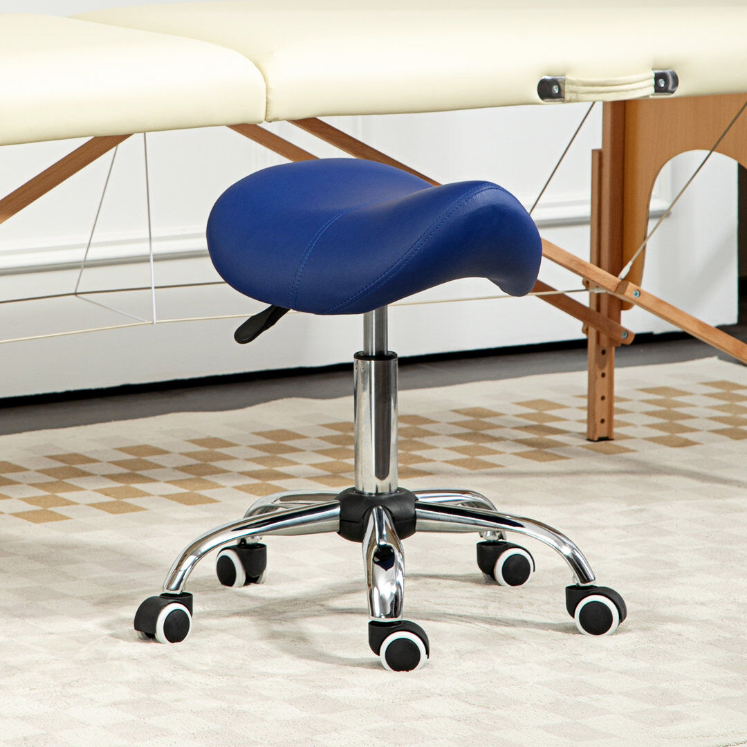 Metro Carliyah PU Leather Saddle Stool w/ Moulded Padded Seat Adjustable Height Dark Blue