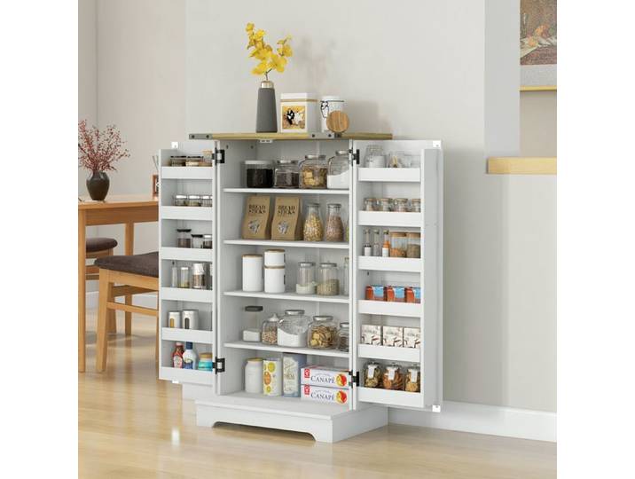 Armoire de cuisine - 60 x 40 x 104 cm - Blanc crème - 2 portes - Étagères réglables