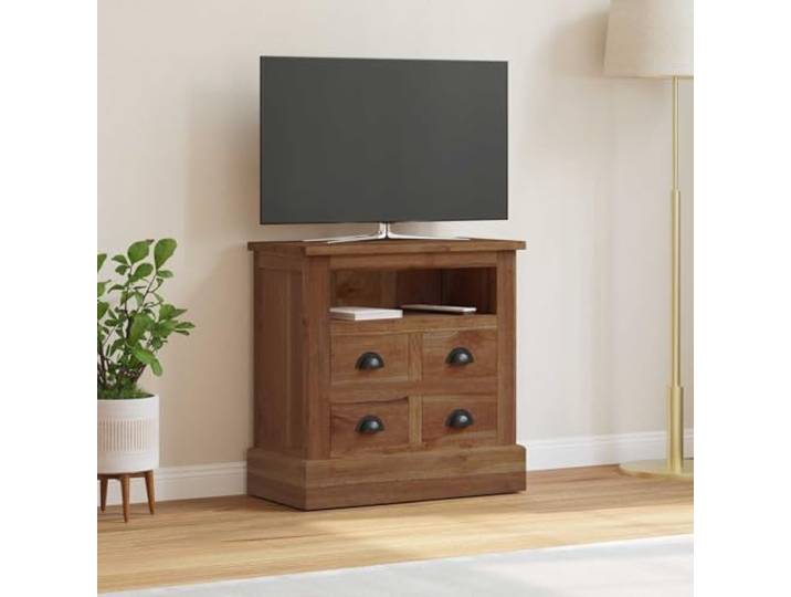GBCDSWBR Massivholz Aufbewahrungsschrank aus Teakholz 60x30x60 cm, Vintage Kommode mit 4 Schubladen und Regal, Kompakter Beistellschrank für Wohnzimmer Flur