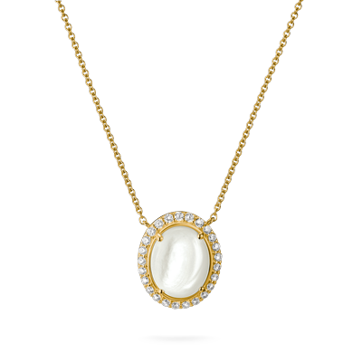 Kette mit Anhänger THOMAS SABO "Fluid Elegance Kette Perlmutt" Gr. 50, gold (gelbgoldfarben, kristallweiß, weiß), Halsketten, Damen, 50, Metall, mit Zirkonia (synth.) - mit Perlmutt