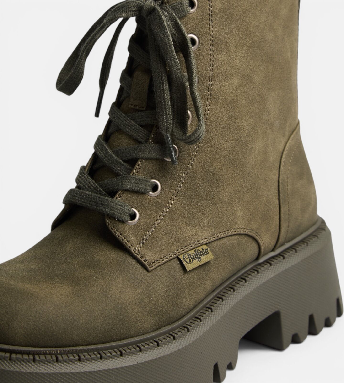 Schnürboots BUFFALO "ASPEN", Damen, Gr. 36, Textil, oliv, Lederimitat, Schuhe Schnürboots, Schnürstiefelette, Boots mit Plateau