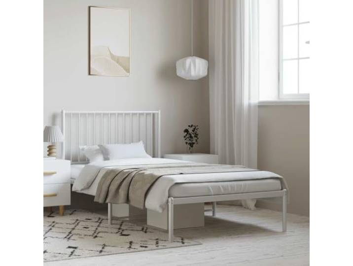 RJPLMFV Bettgestell, Metall, Weiß, 100 x 190 cm Pulverbeschichteter Stahl, inklusive Latten, Stauraum unter dem Bett, Kopfteil