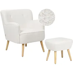 SESSEL Bouclé weiß/hellbraun plus Hocker Tumba