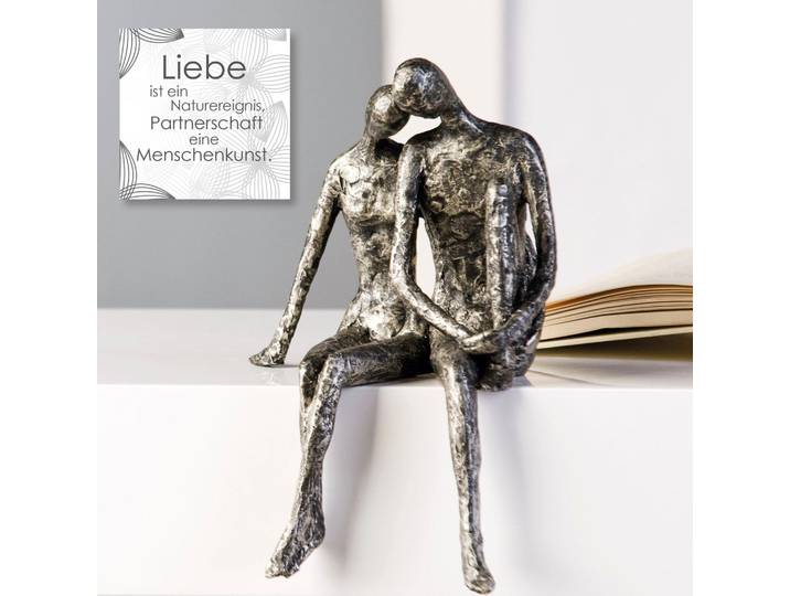 Dekofigur CASABLANCA BY GILDE Skulptur Couple , silber (silberfarben), B:18cm H:25cm T:12cm, Polyresin (Kunststein), Dekofiguren, Dekofigur, Silberfarbenes Paar mit Antikfinish, Wohnzimmer