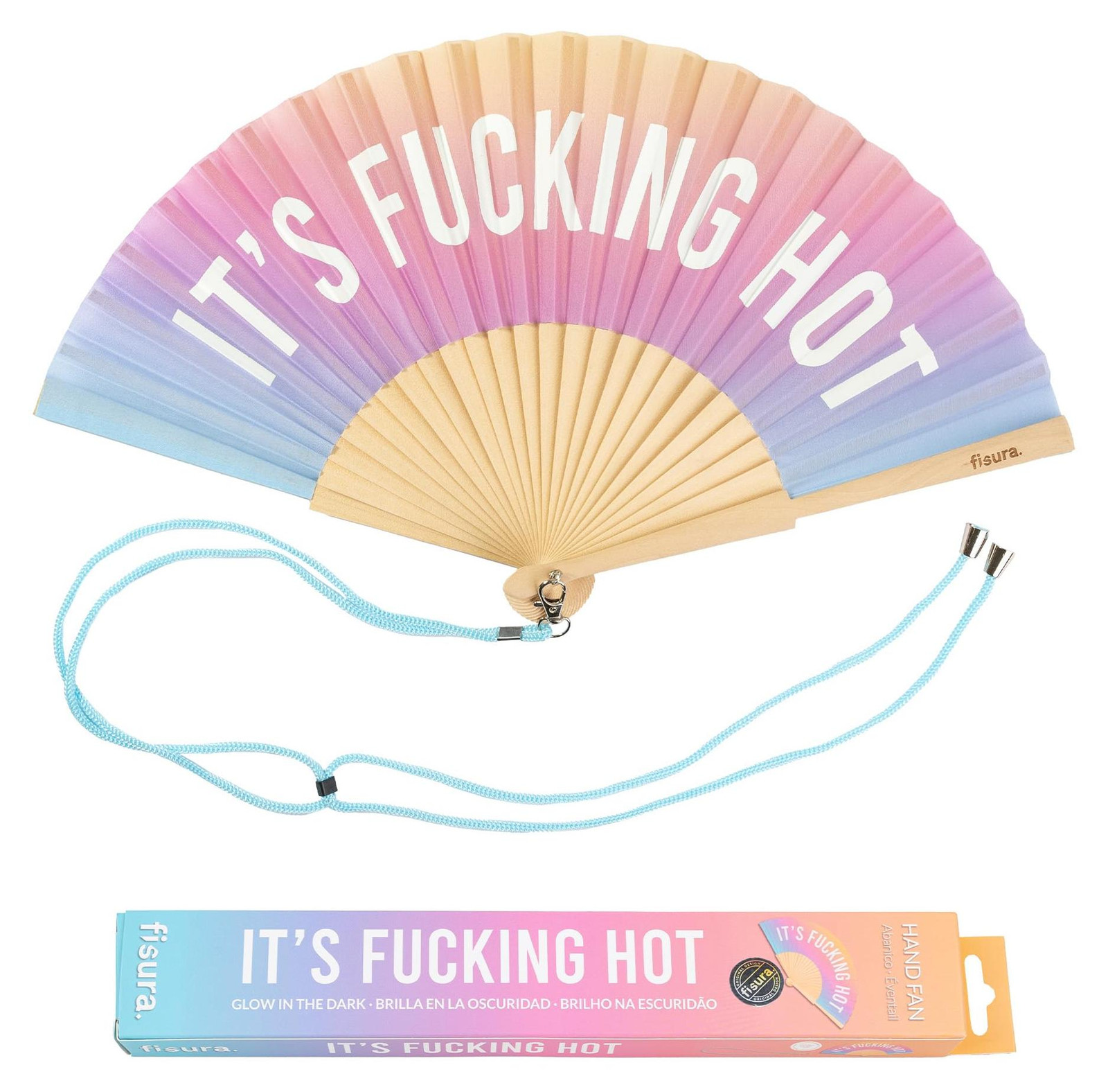 Fisura Handventilator met tekst f*cking hot, Meerkleurig kleurverloop, B: 42,5 cm x H: 23 cm