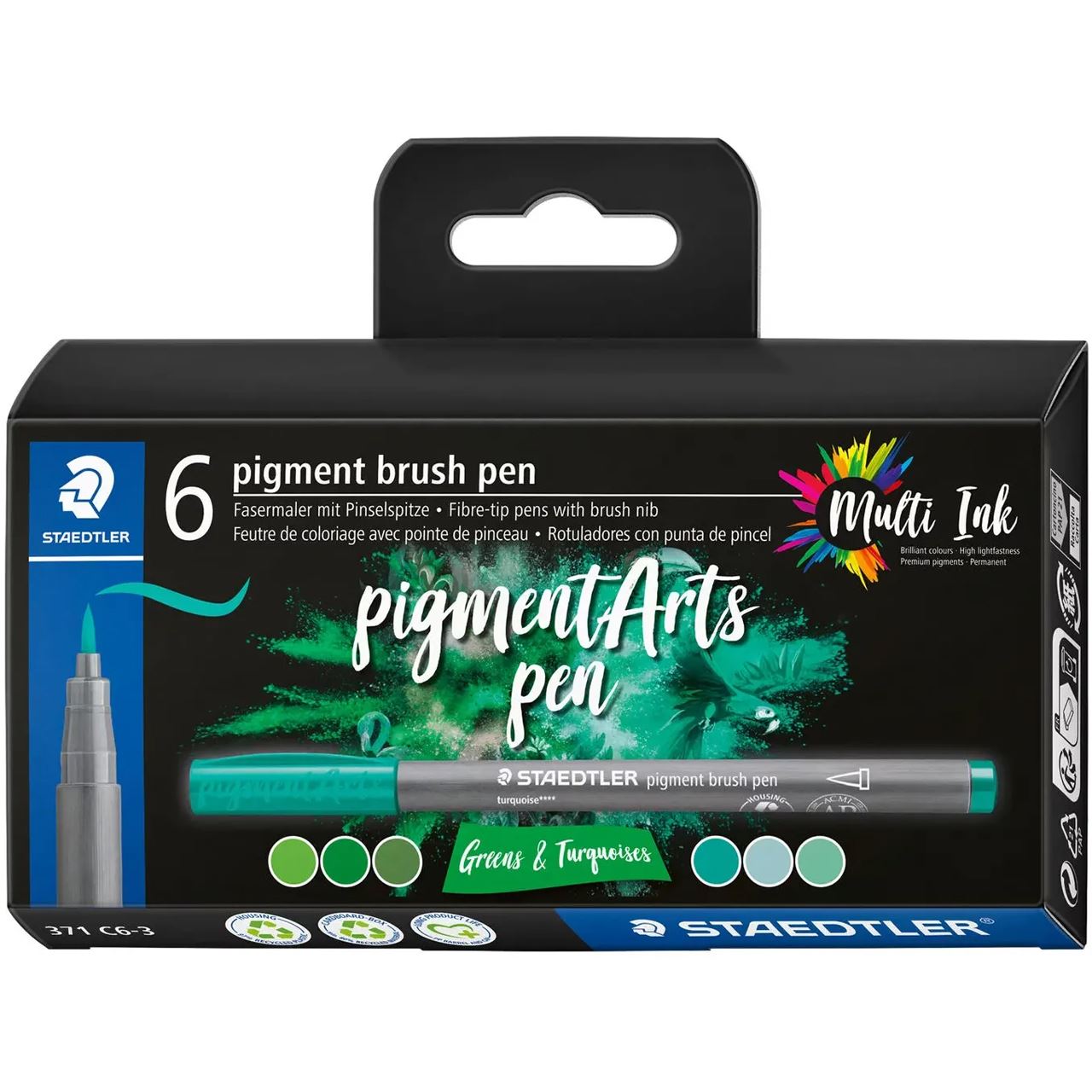 STAEDTLER MultiInk Pigment Arts brush pen 6er-Set grün&türki retail
