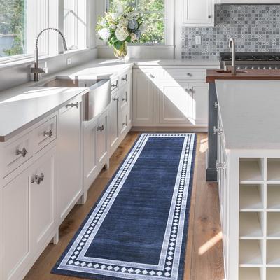 Garvee Washable Modern Small Grid Bordered Area Rug