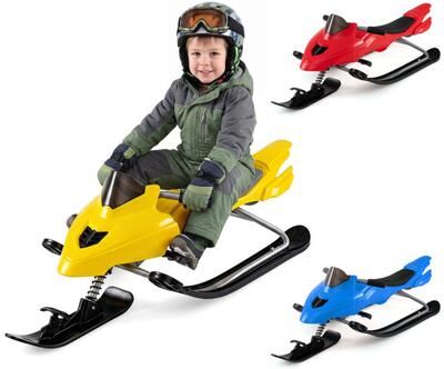 Costway Kids Snow Racer Sled with Brakes & Tow Ropes and Steering Handle for Winter-Yellow