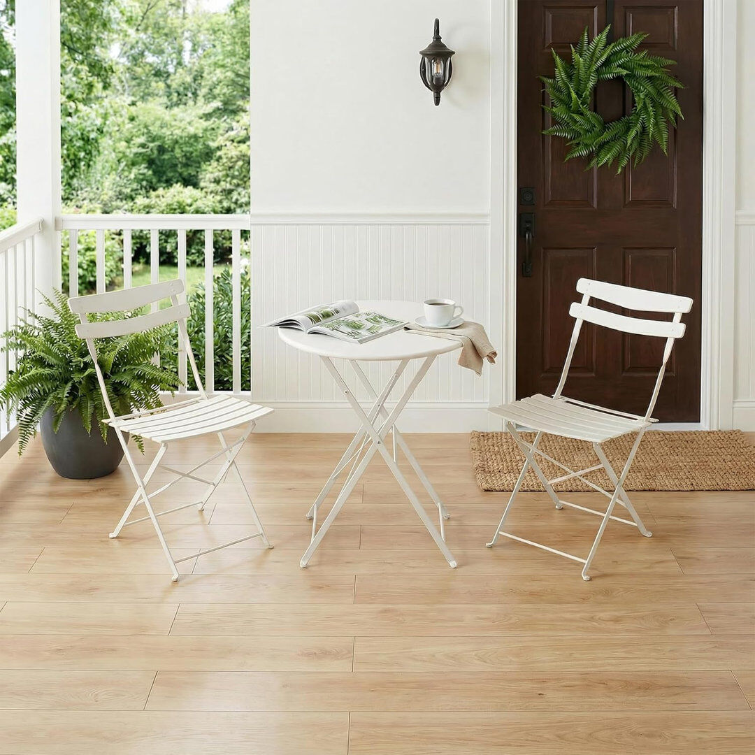 Dakota Fields 2 - Person Steel Patio Dining Set Round Table White 2