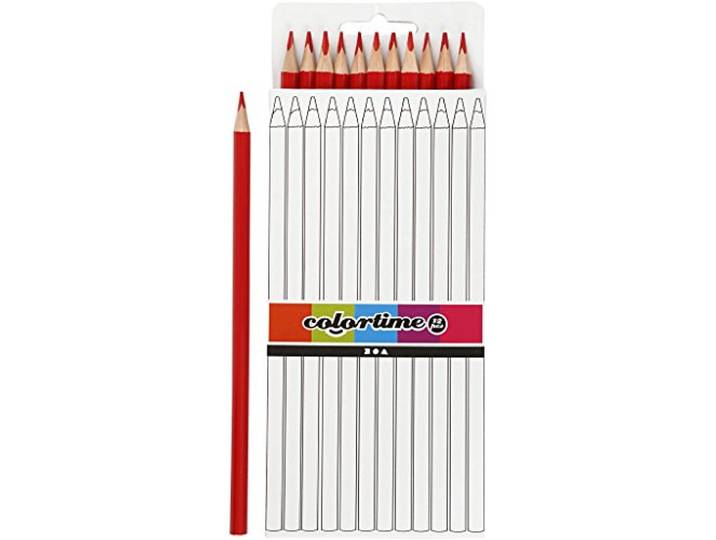Colortime Kleurpotloden, rood, vulling: 3 mm, L: 17 cm, basis, 12 stuks
