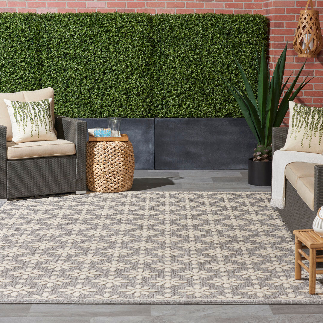 Longweave Cozumel Floral Area Rug Gray Rectangle 160 x 221cm