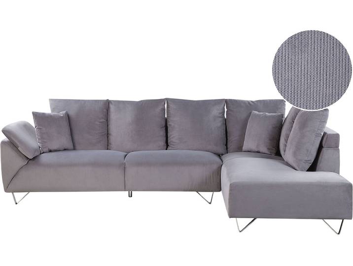 BELIANI Ecksofa Grau Kordbezug 266 x 181 cm abziehbare Kissenbezüge dekorative Metallbeine Modern Trendig Elegant
