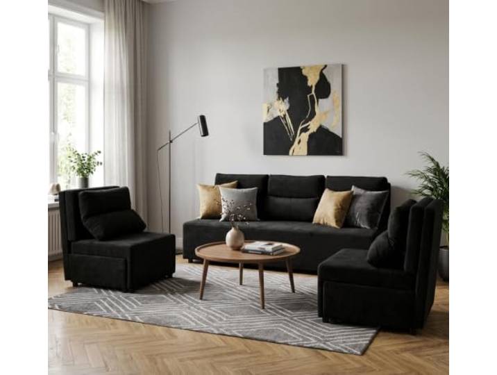 Family Meble Kimo Sitzgruppe, Sofa und 2 Sessel – Schwarz – 31