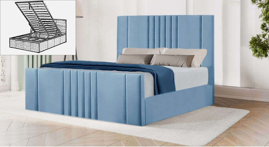 Ebern Designs Moherek Upholstered Storage Bed Sky Blue Single (3')