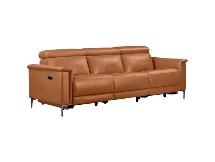 Lund-canapé 3 Places Avec 2 Fauteuils Électriques Cognac Cuir / Pu