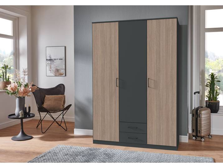 Drehtürenschrank Fulda 135cm Schwarz/Graphit