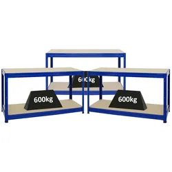 PROREGAL Mega Deal | 3x Höhenverstellbare Werkbank Dino | HxBxT 90x160x60 cm | Traglast 600 kg | Blau | Holzplatte