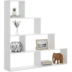 Dmora Buchhandlung Vancouver, Doppelseitiges Bücherregal mit 6 Einlegeböden, Trennregal mit Bürofächern, 145x29h145 cm, Glänzend Weiß