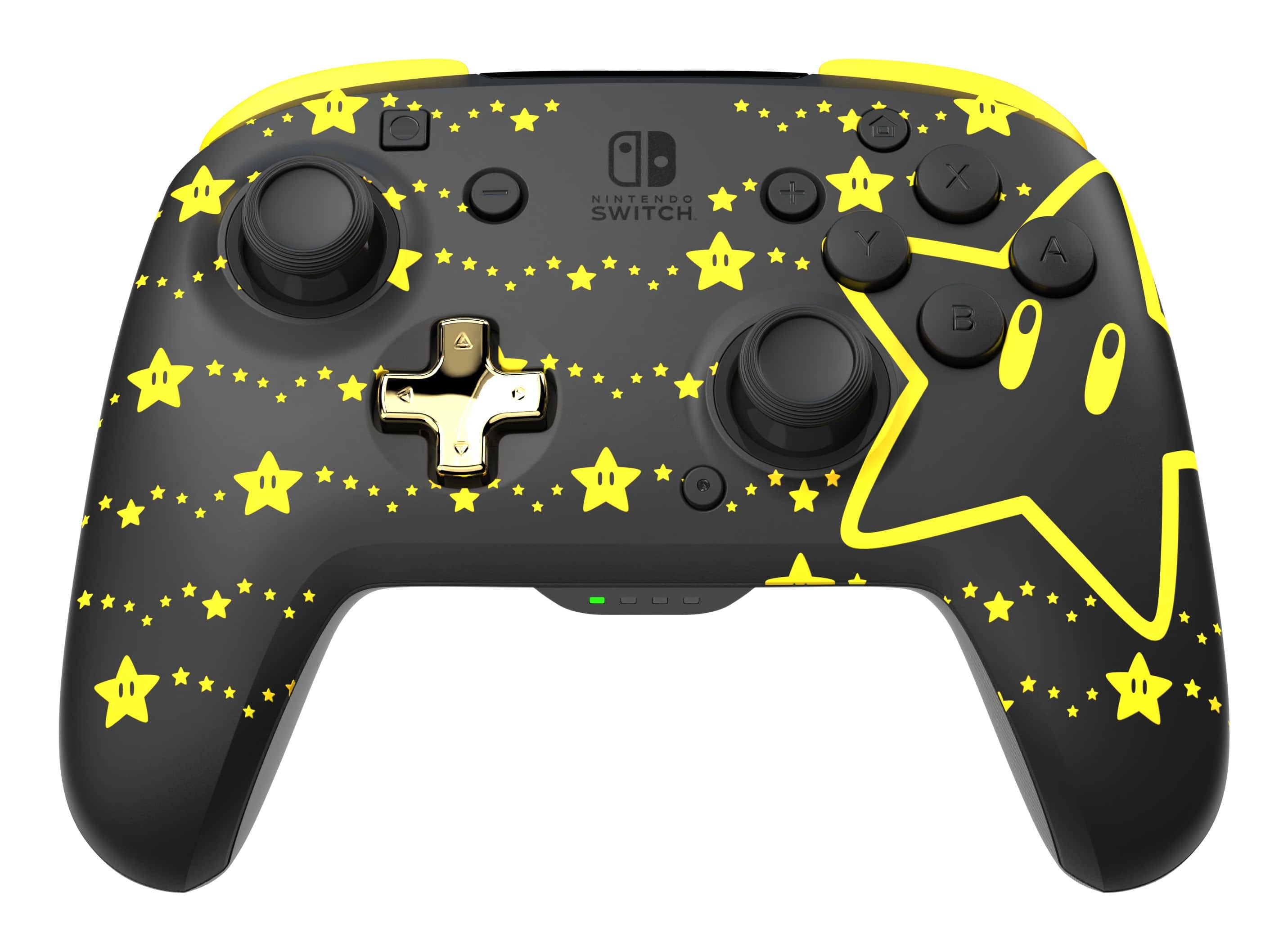 PDP Rematch Glow Super Mario: Stars Analog / Digital Gamepad für Nintendo Switch/OLED (Schwarz/Gelb) 500-202-STGD