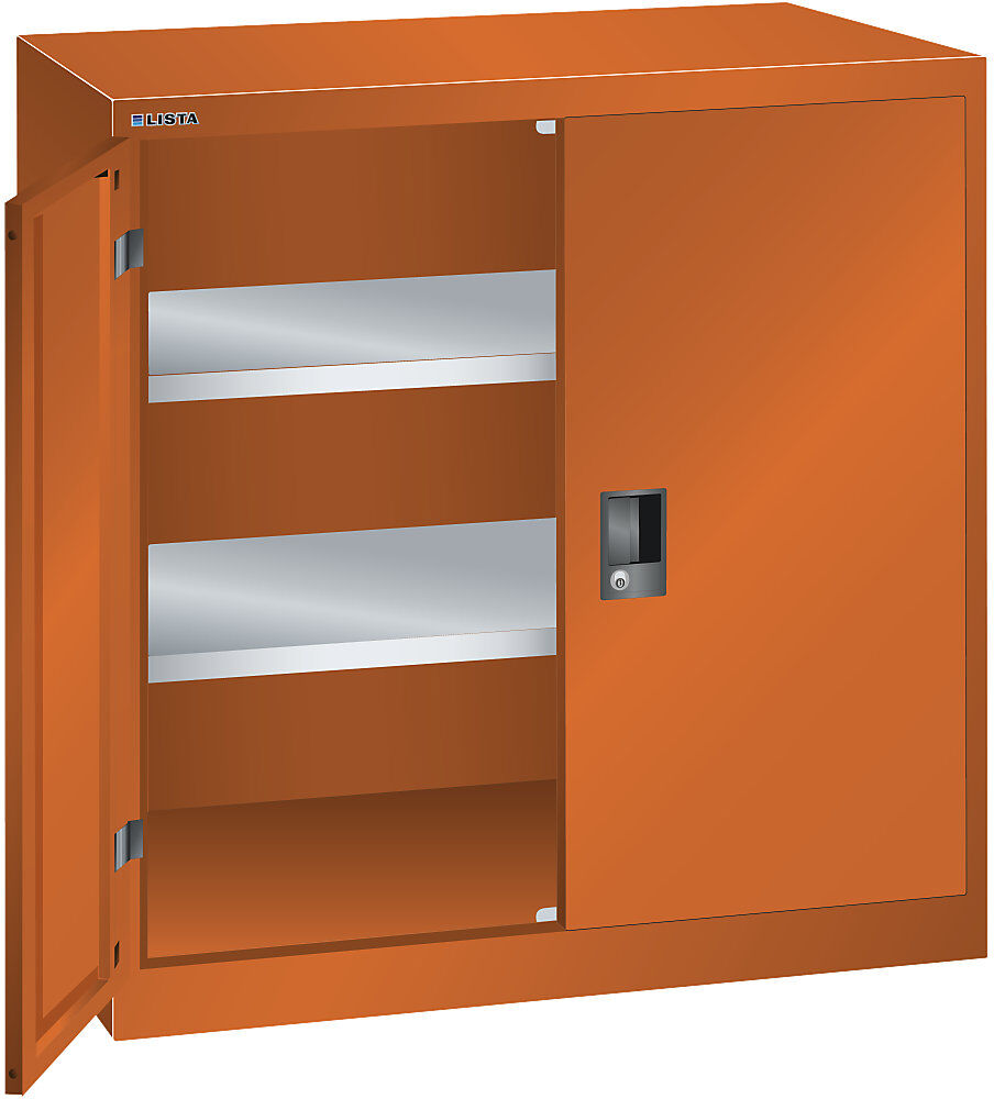 ESD-Flügeltürschrank, H 1000 mm, 2 Fachböden, BxT 1000 x 400 mm, orange LISTA