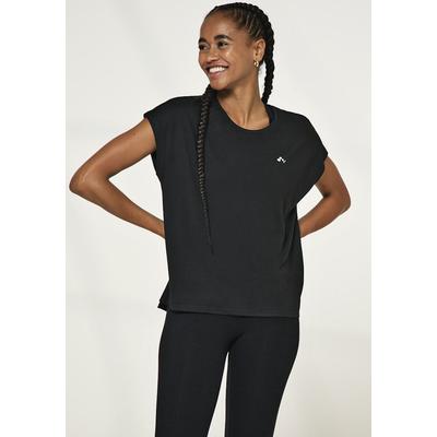 Trainingsshirt ONLY PLAY "ONPAUBREE ON SS BAT LOOSE TEE NOOS", Damen, Gr. XL, schwarz, Jersey, Obermaterial: 88% Polyester, 12% Elasthan, unifarben, relaxed fit normal, Rundhals, Shirts, in Jersey-Qualität, lockere Passform, unifarben, mit Logodruck